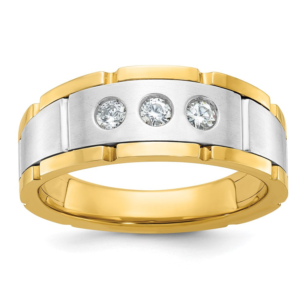 14ktt IBGoodman Men's Polished & Satin 3-Stone AA Diamond Ring
