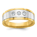 14ktt IBGoodman Men's Polished & Satin 3-Stone AA Diamond Ring