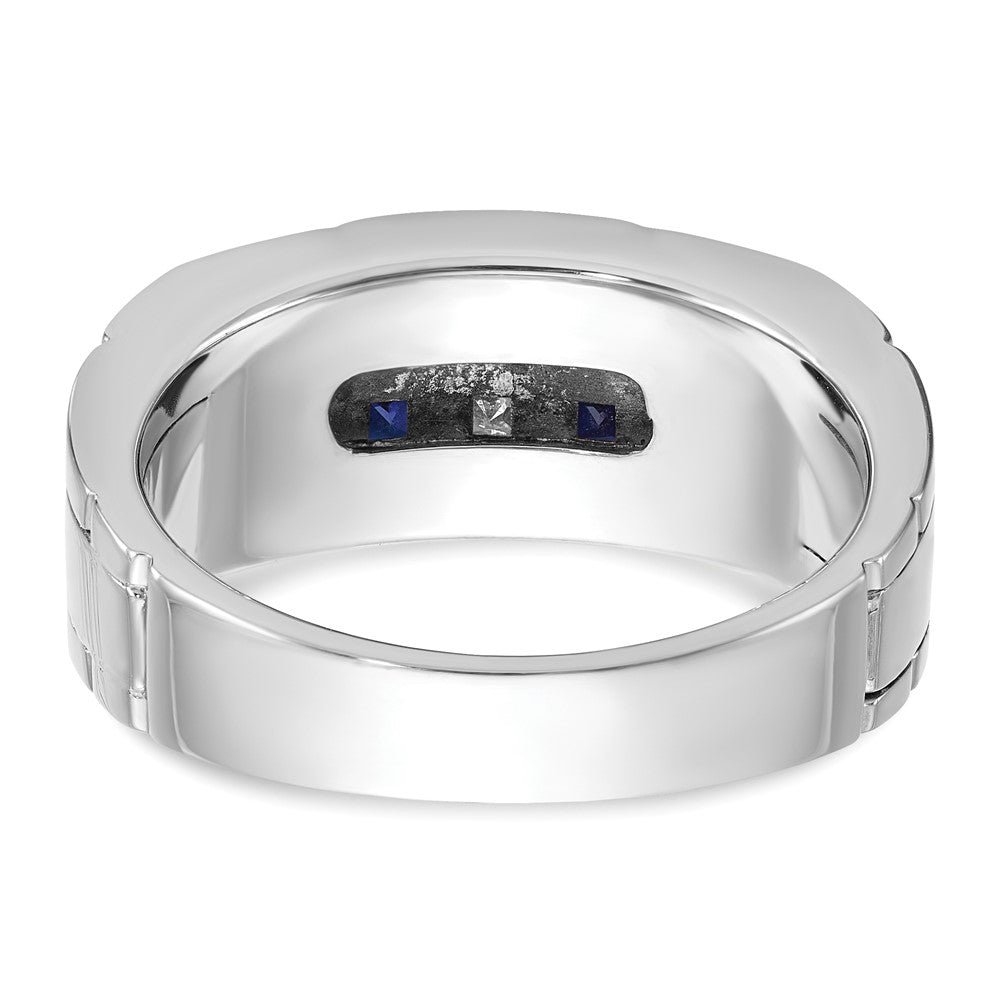 14kw IBGoodman Men's Polished & Grooved Cr. Sapphire & Diamond Ring