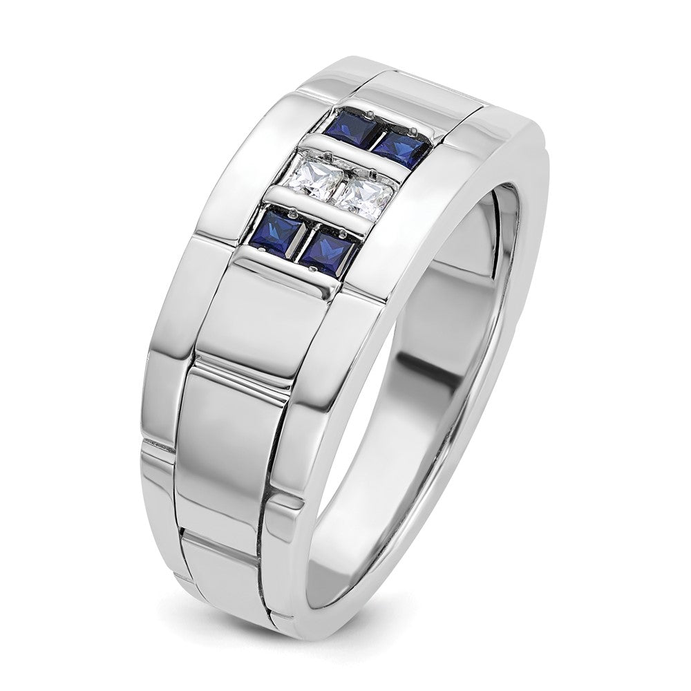 14kw IBGoodman Men's Polished & Grooved Cr. Sapphire & Diamond Ring