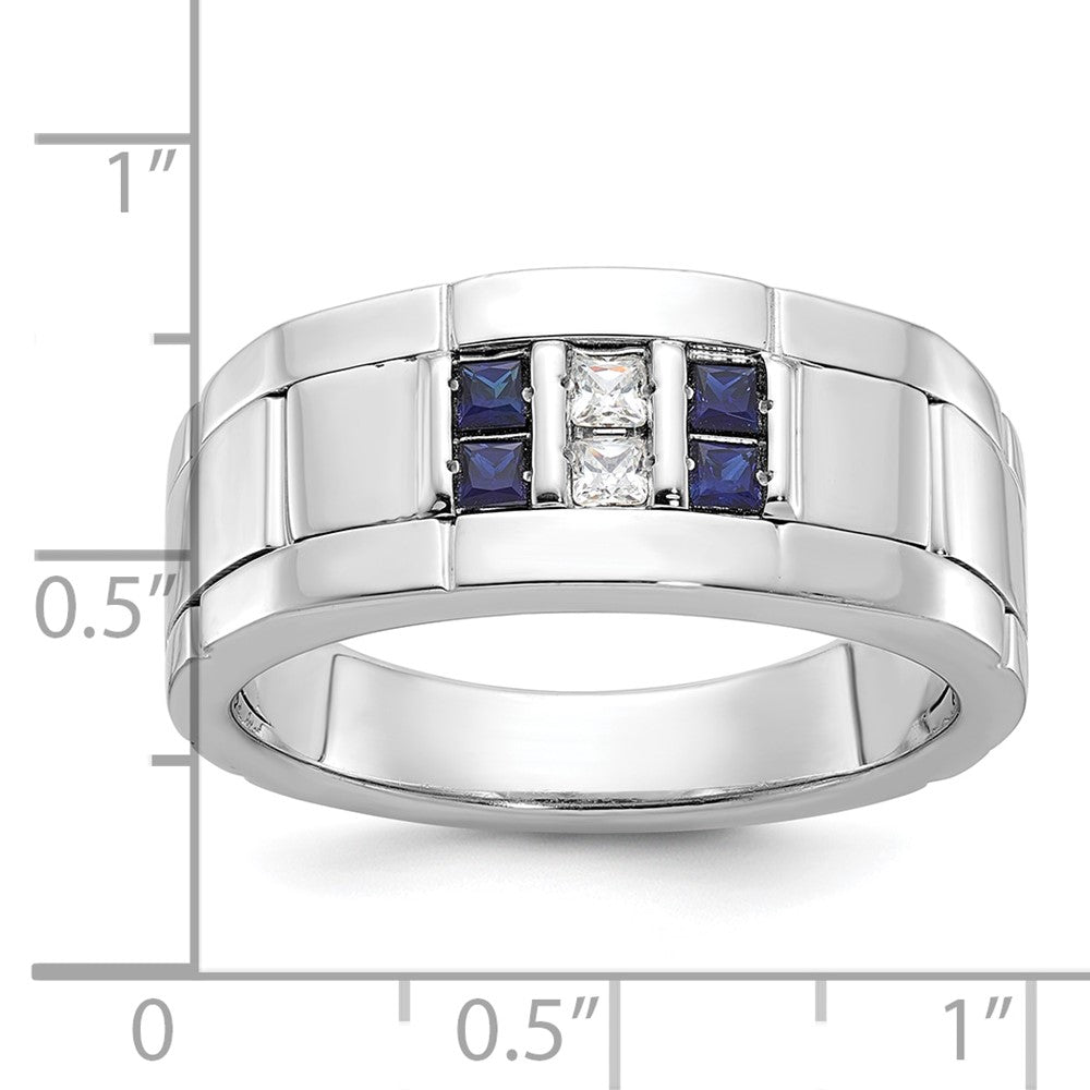 14kw IBGoodman Men's Polished & Grooved Cr. Sapphire & Diamond Ring