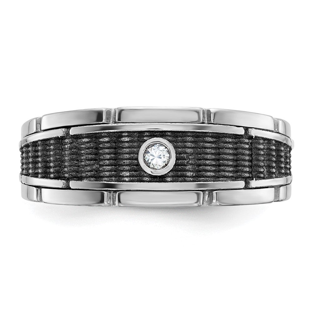 14kw w/ Blk RH IBGoodman Men's Polished & Textured Diamond Ring