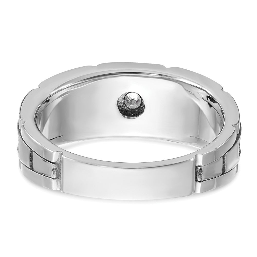 14k White Gold IBGoodman Men's Polished & Textured Solitaire Ring Mtg