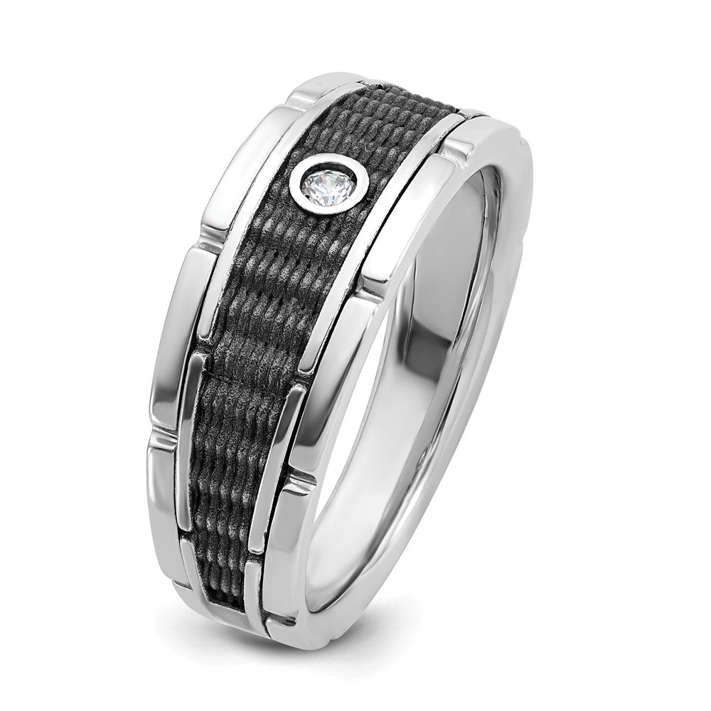 14k White Gold IBGoodman Men's Polished & Textured Solitaire Ring Mtg