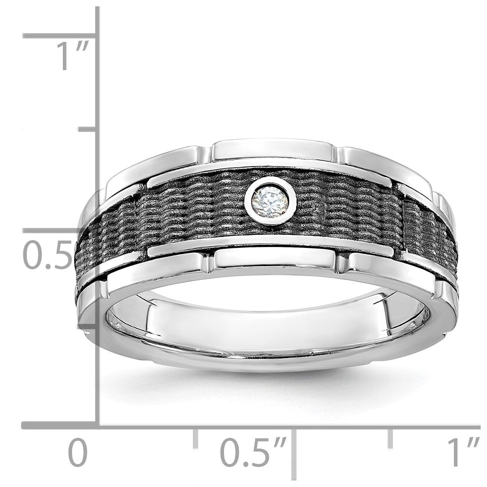 14kw w/ Blk RH IBGoodman Men's Polished & Textured Diamond Ring