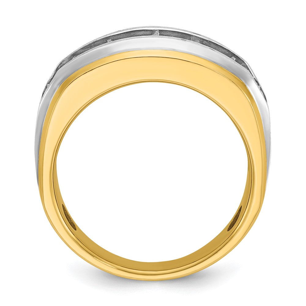 14k IBGoodman Men's Polished Satin and Grooved 7-Stone Ring Mtg