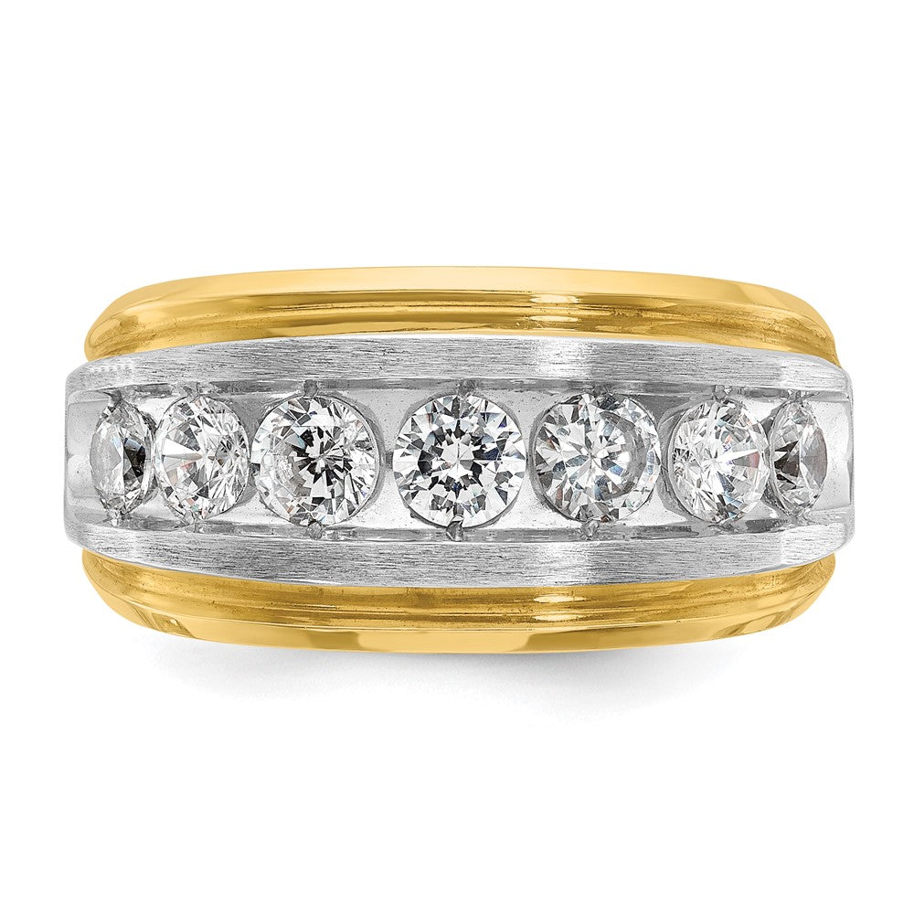 14k IBGoodman Men's Polished Satin and Grooved 7-Stone Ring Mtg