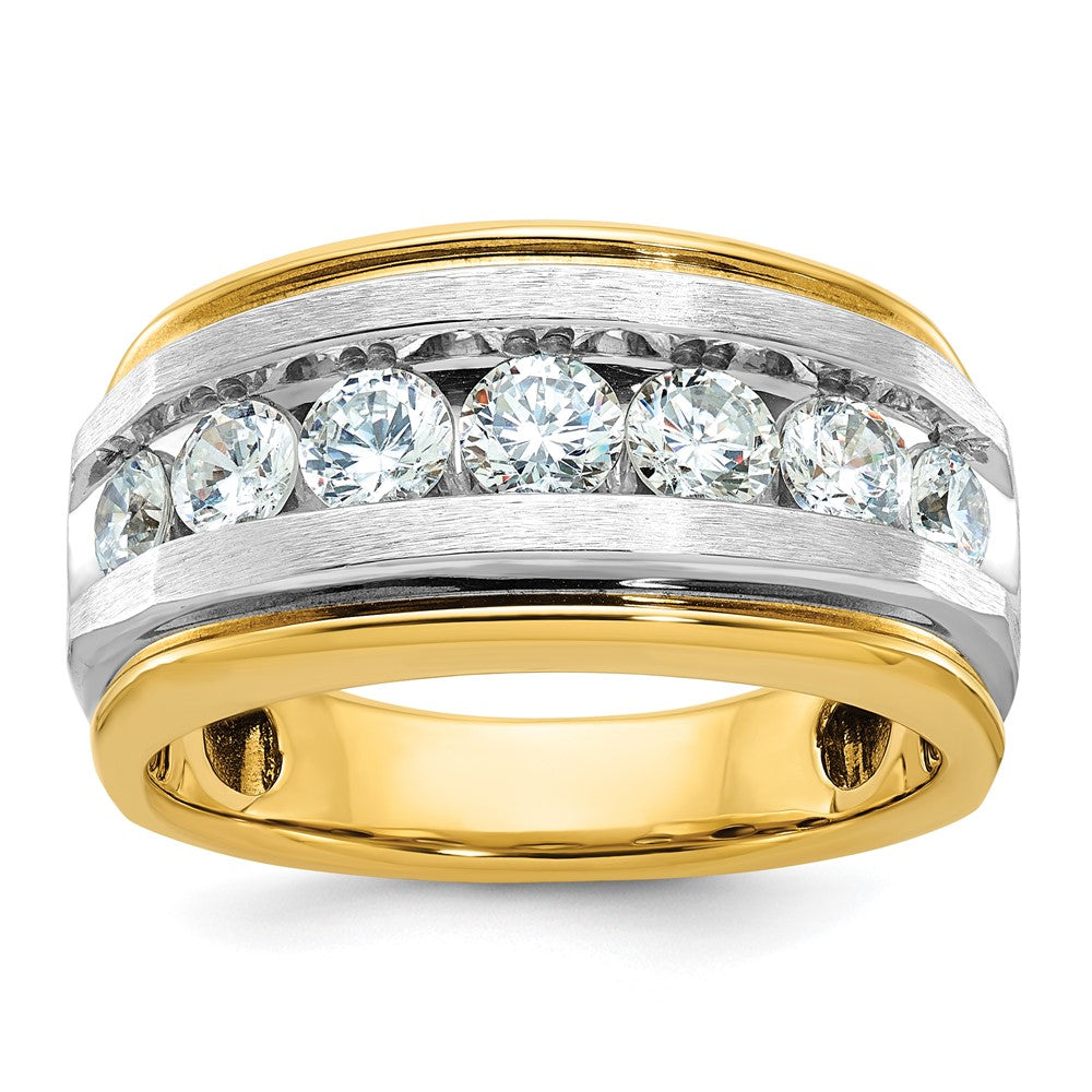 14k IBGoodman Men's Polished Satin and Grooved 7-Stone Ring Mtg