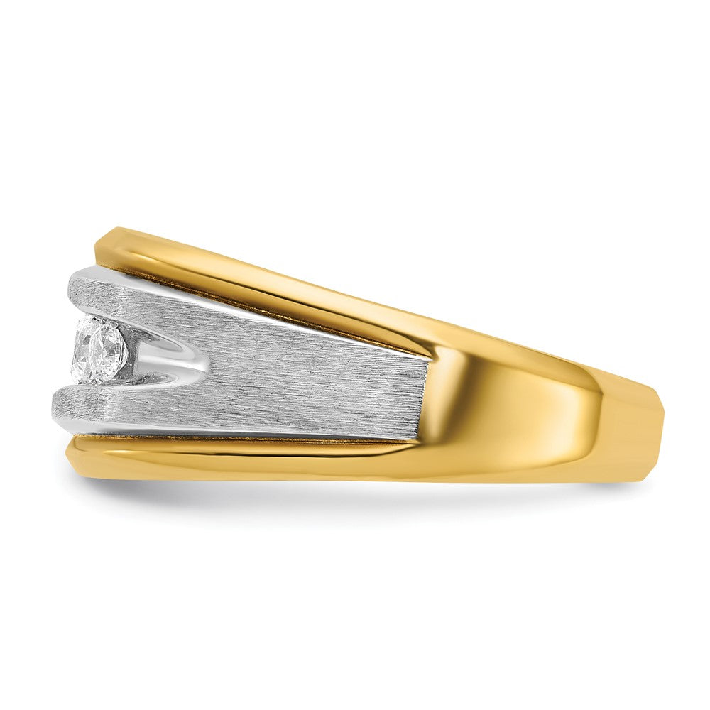 14ktt IBGoodman Men's Polished Satin & Grooved 5-Stone Diamond Ring