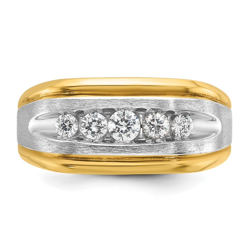 14ktt IBGoodman Men's Polished Satin & Grooved 5-Stone Diamond Ring