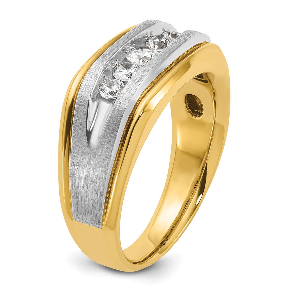 14ktt IBGoodman Men's Polished Satin & Grooved 5-Stone Ring Mtg
