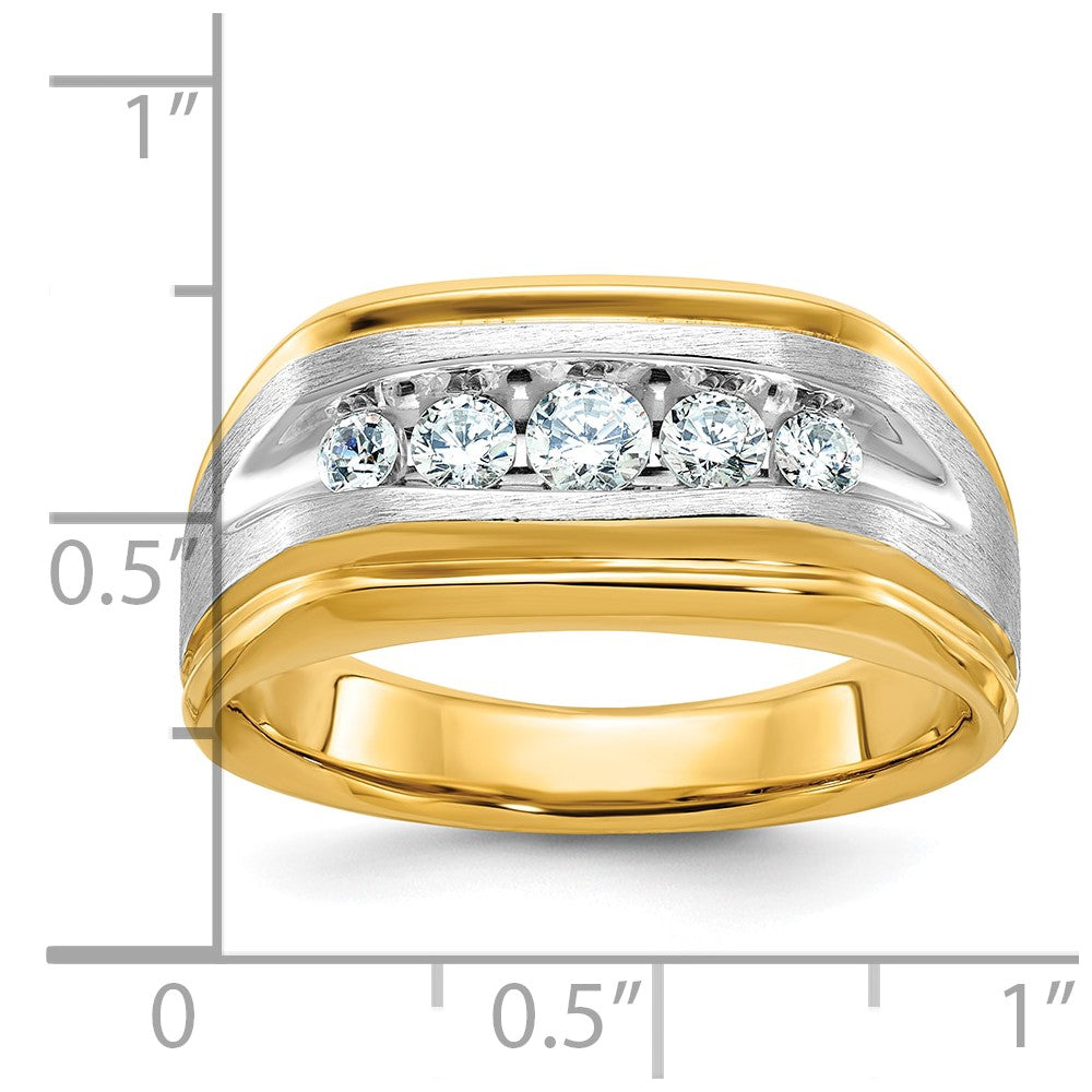 14ktt IBGoodman Men's Polished Satin & Grooved 5-Stone Diamond Ring