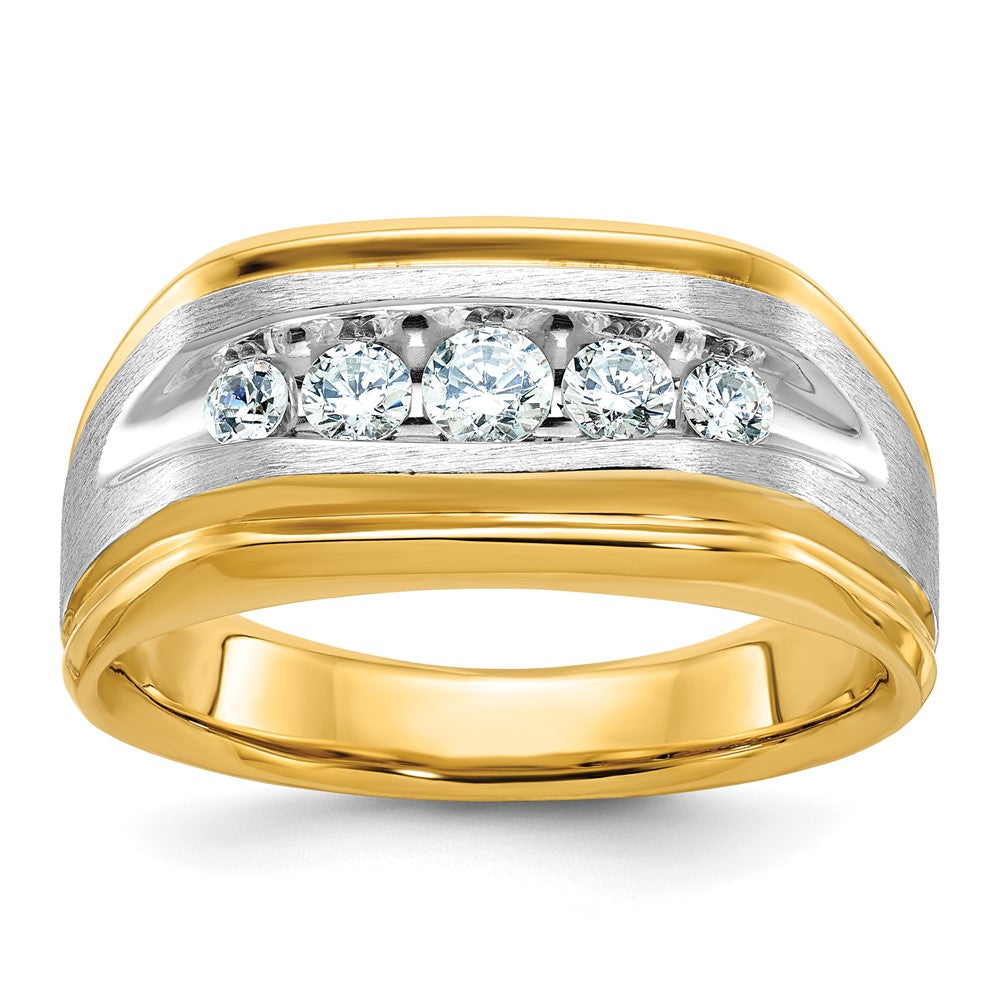 14ktt IBGoodman Men's Polished Satin & Grooved 5-Stone Diamond Ring
