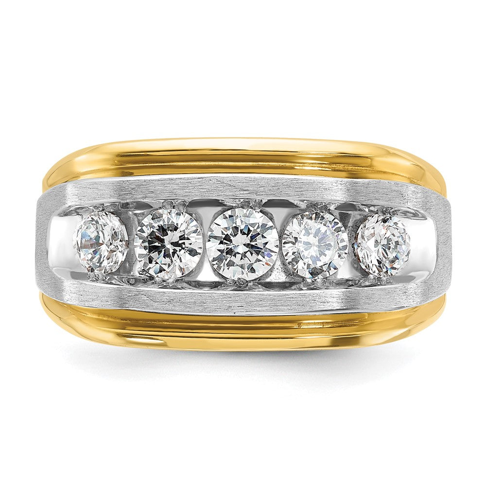 10ktt IBGoodman Men's Polished Satin & Grooved 5-Stone Diamond Ring