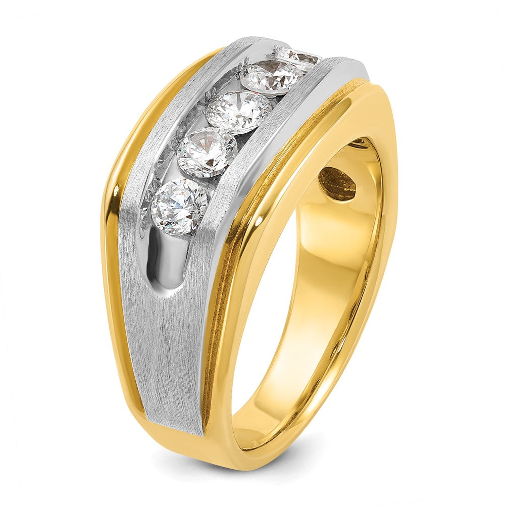 10ktt IBGoodman Men's Polished Satin & Grooved 5-Stone Diamond Ring