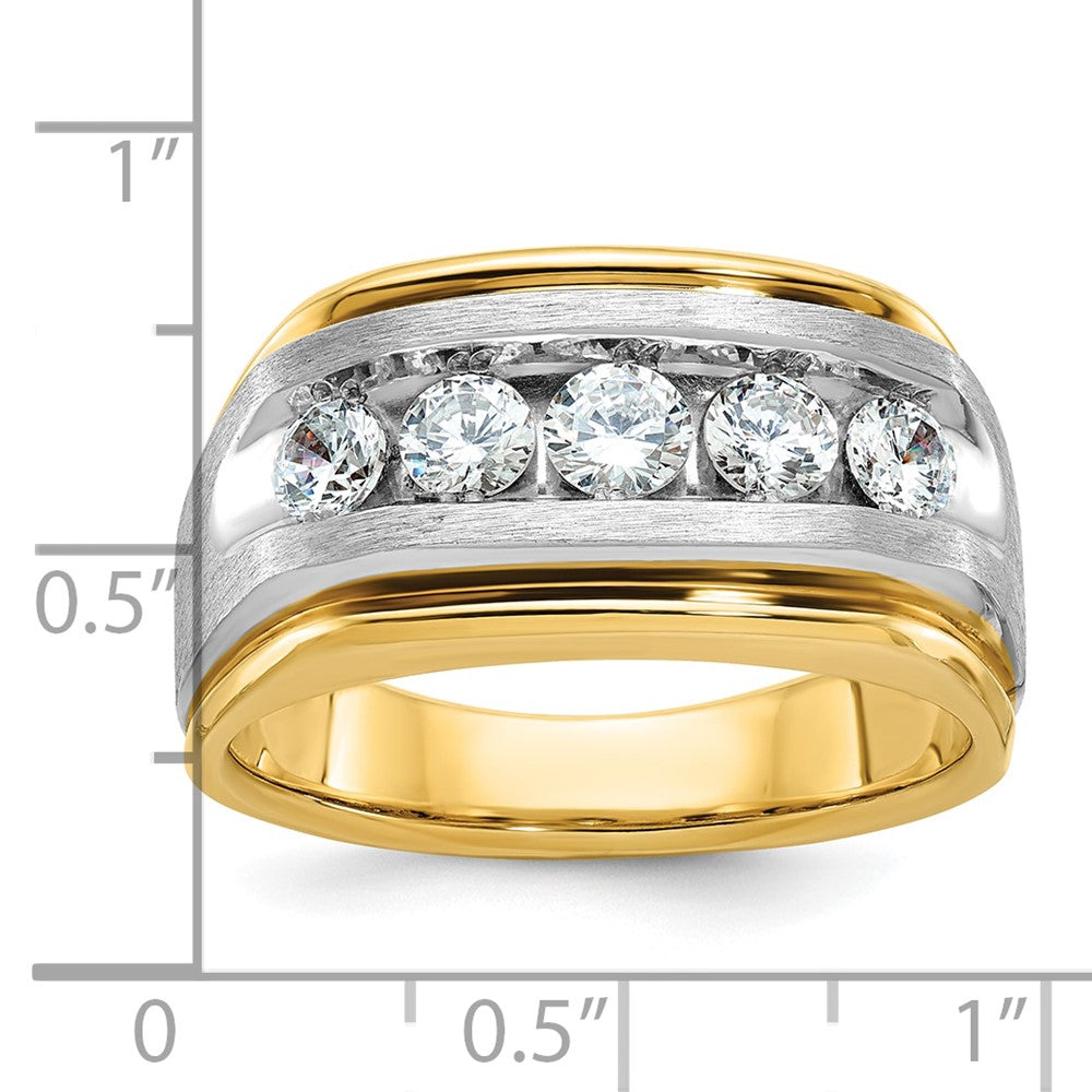 10ktt IBGoodman Men's Polished Satin & Grooved 5-Stone Diamond Ring