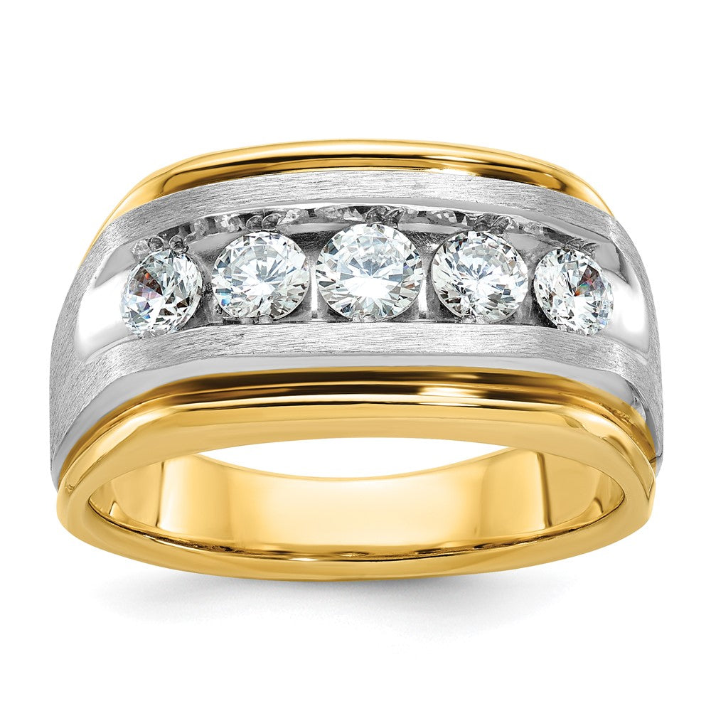 10ktt IBGoodman Men's Polished Satin & Grooved 5-Stone Diamond Ring