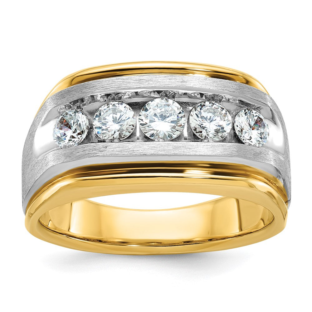 14ktt IBGoodman Men's Polished Satin and Grooved 5-Stone Ring Mtg