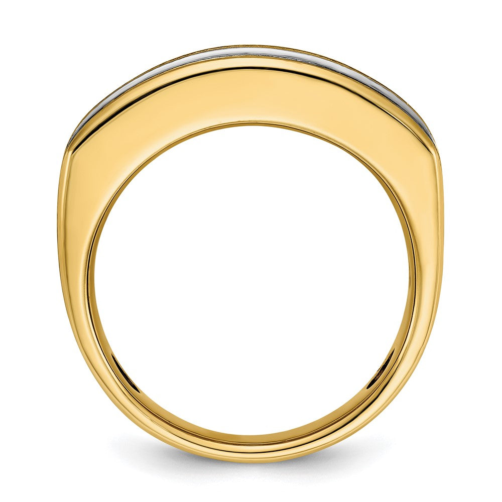 14ktt IBGoodman Men's Polished Satin Grooved 7-Stone Ring Mtg