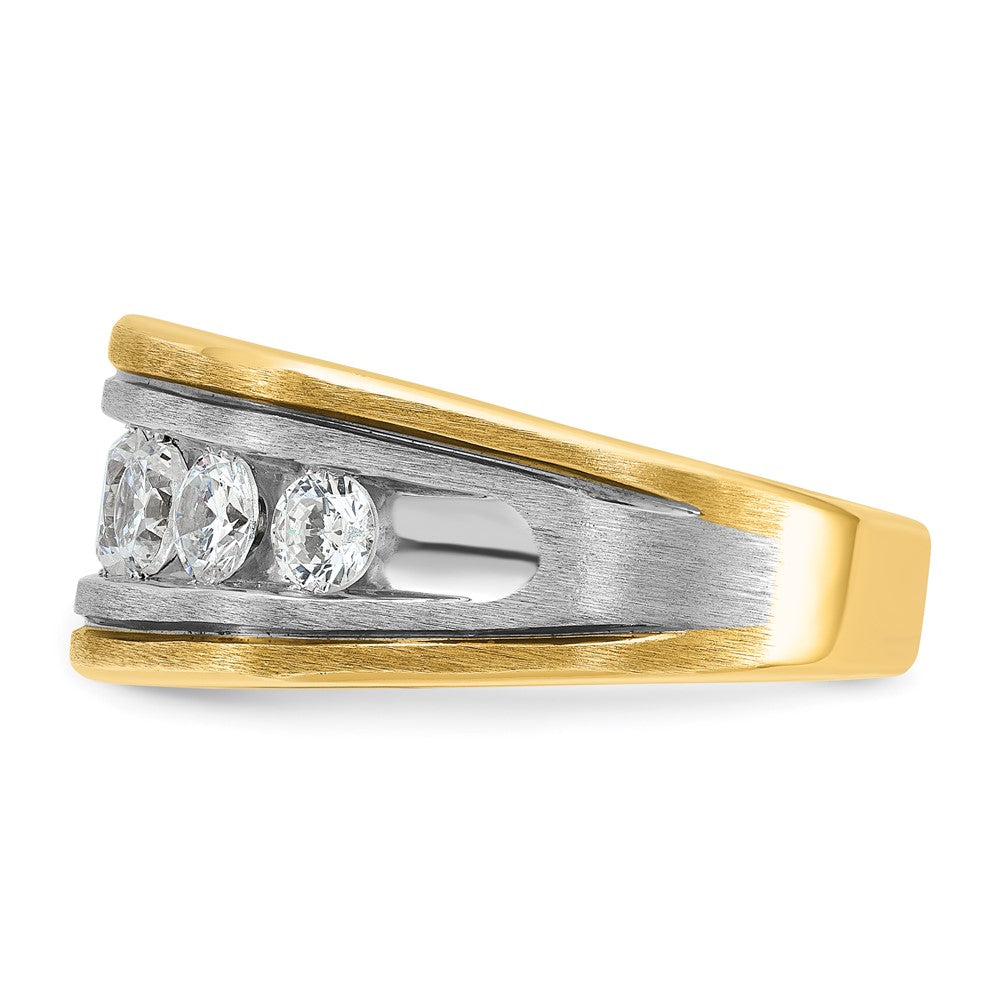 14ktt IBGoodman Men's Polished Satin Grooved 7-Stone Ring Mtg
