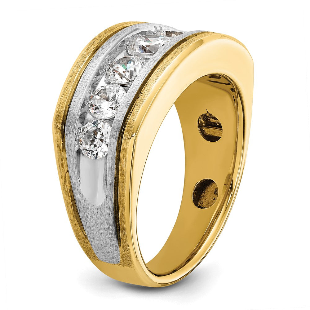 14ktt IBGoodman Men's Polished Satin Grooved 7-Stone Ring Mtg