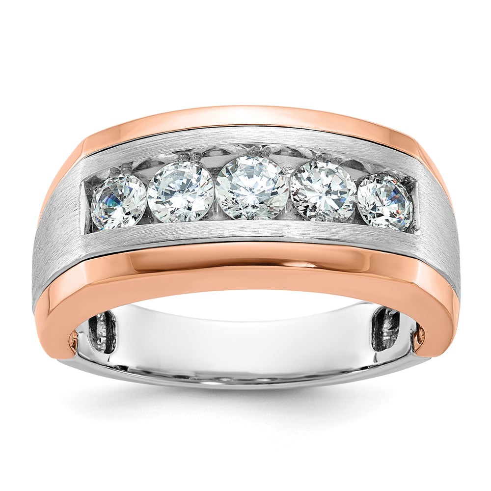 14k Two-tone IBGoodman Men's Polished & Satin 5-Stone Diamond Ring