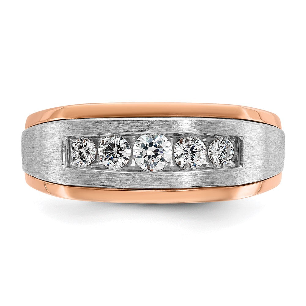 14k White/Rose Gold IBGoodman Men's Satin 5-Stone Diamond Ring