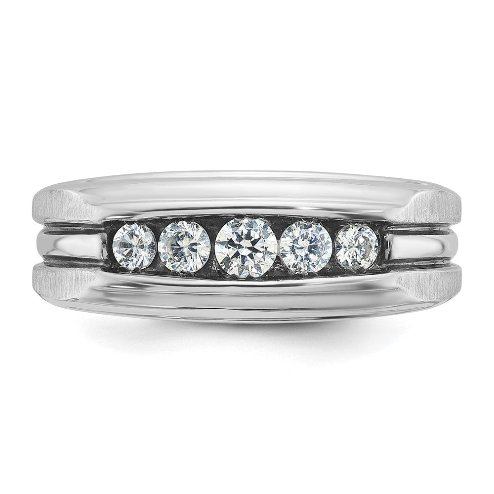 14kw w/ Blk RH IBGoodman Men's Polish/Satin/Grooved 5-Stone Dia Ring