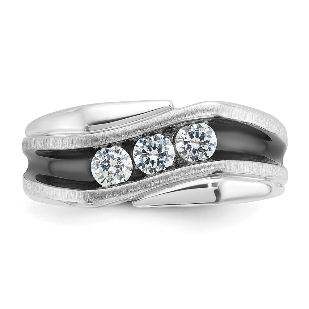 14kw IBGoodman Men's Polished Satin & Grooved 3-Stone Ring Mounting