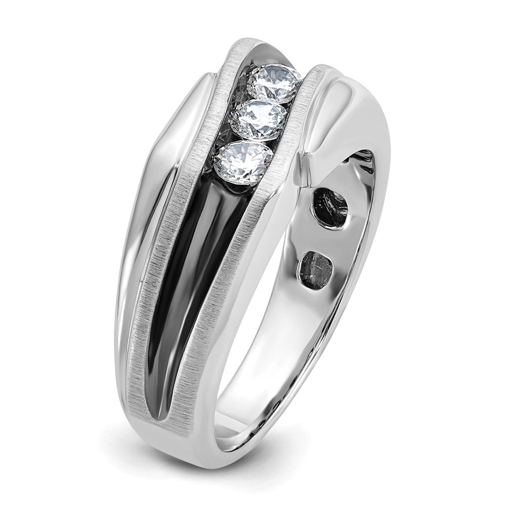 14kw IBGoodman Men's Polished Satin & Grooved 3-Stone Ring Mounting