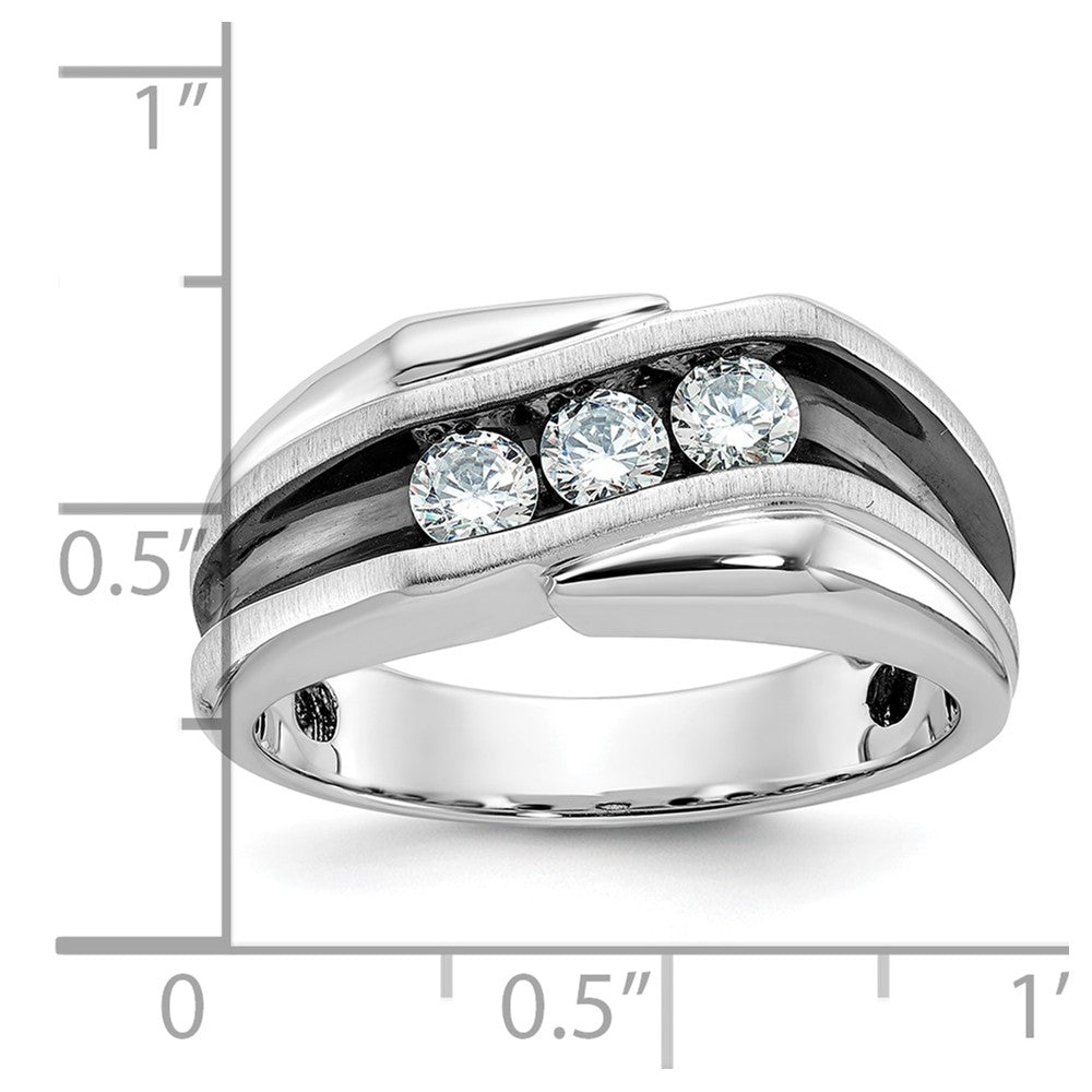 14kw w/ Blk RH IBGoodman Men's Polish/Satin/Grooved 3-Stone Dia Ring