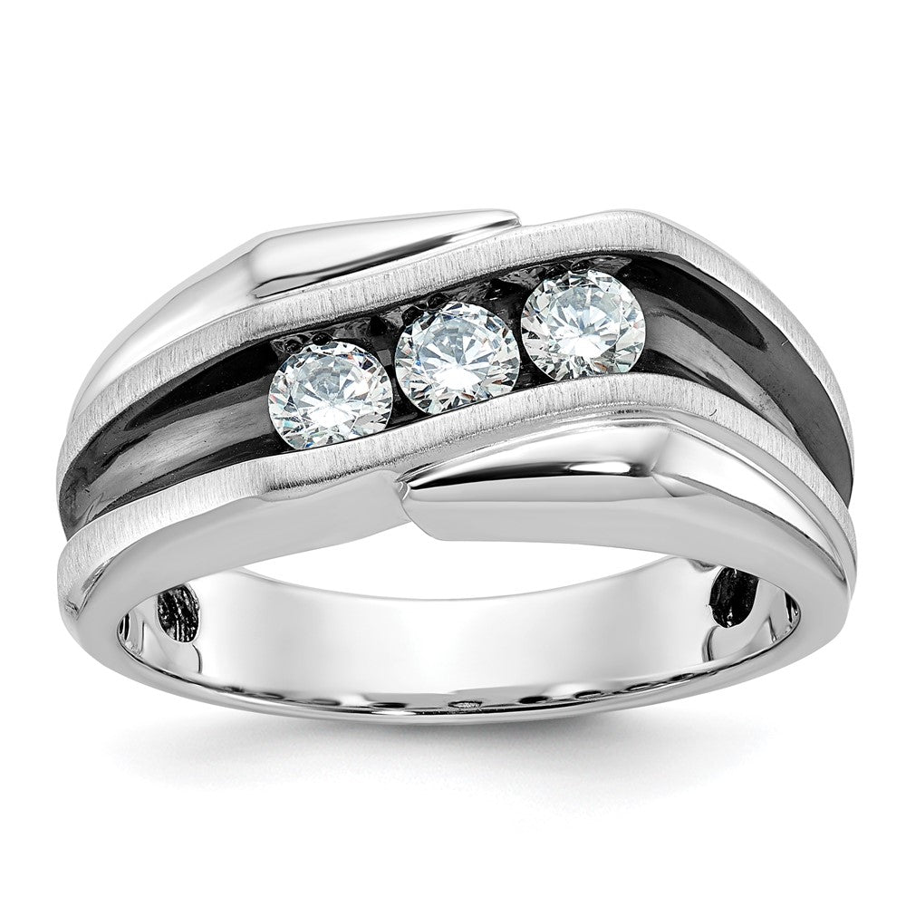 14kw IBGoodman Men's Polished Satin & Grooved 3-Stone Ring Mounting