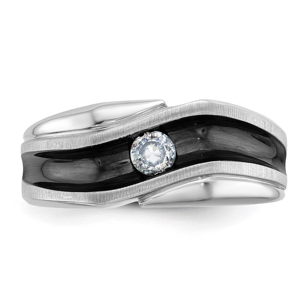 14kw w/ Blk RH IBGoodman Men's Polish/Satin/Grooved Solitaire Dia Ring
