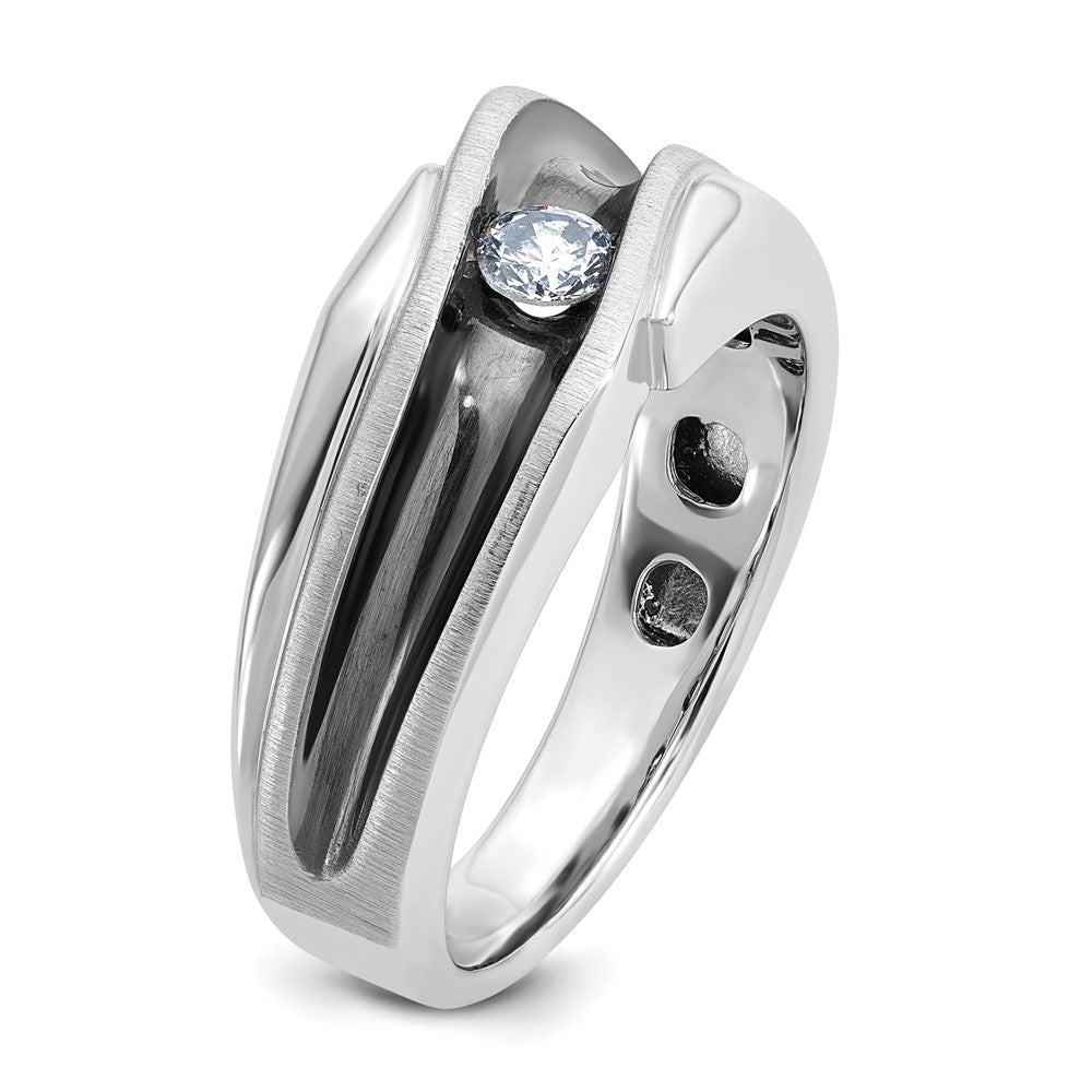 14kw w/ Blk RH IBGoodman Men's Polish/Satin/Grooved Solitaire Dia Ring