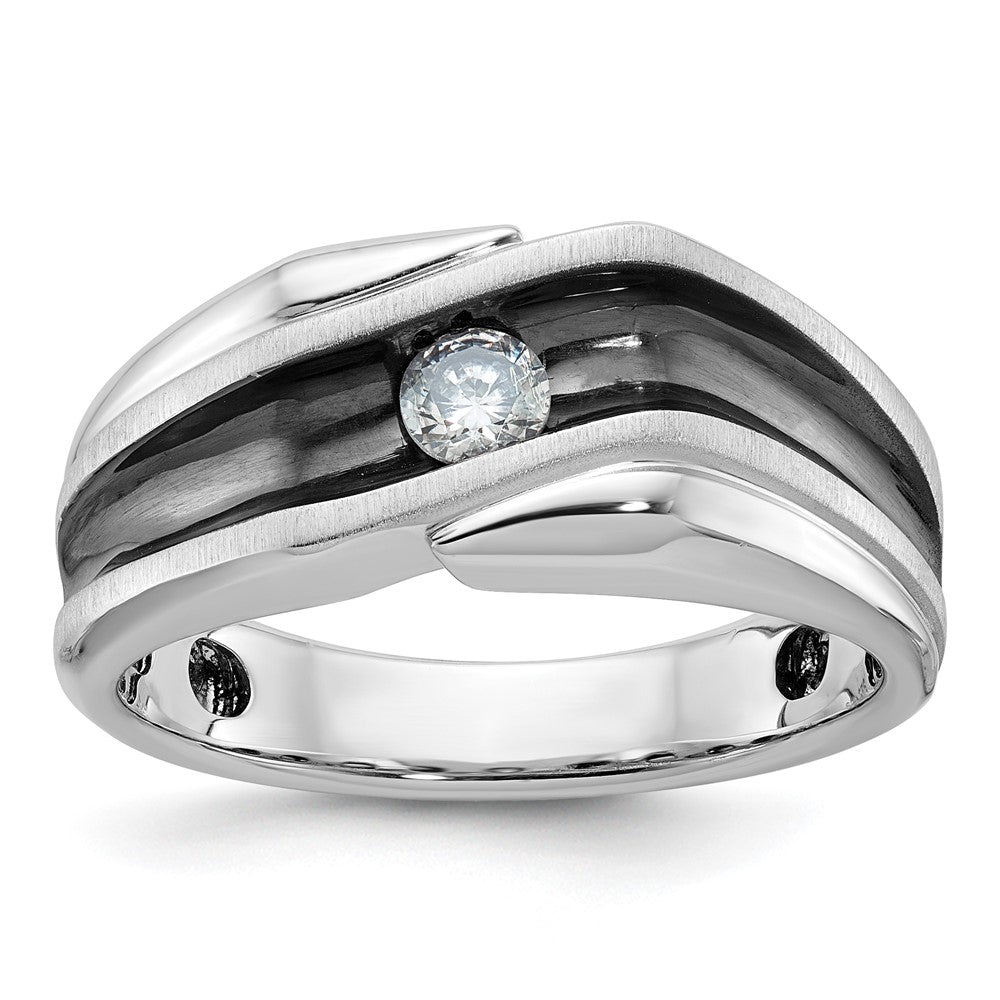 14kw w/ Blk RH IBGoodman Men's Polish/Satin/Grooved Solitaire Dia Ring