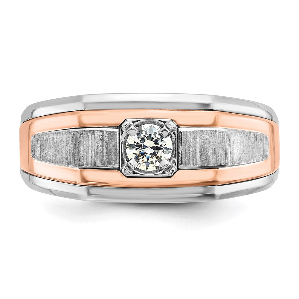 14k Two-tone White/Rose Gold IBGoodman Men's Satin Diamond Complete Ring