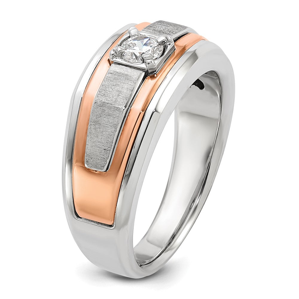 14k Two-tone White/Rose Gold IBGoodman Men's Satin Diamond Complete Ring