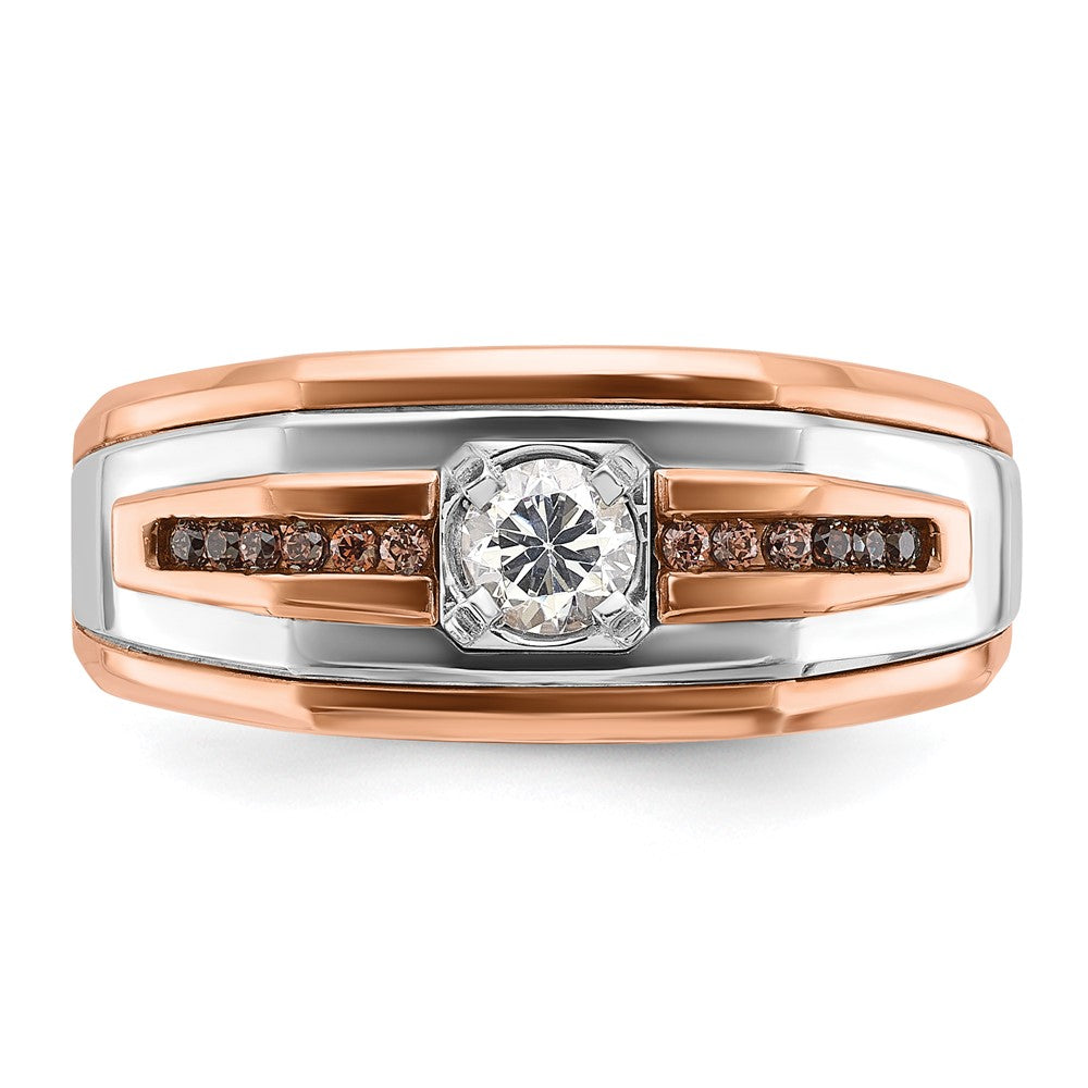 14k Two-tone White/Rose IBGoodman Men's Black/White Diamond Complete Ring