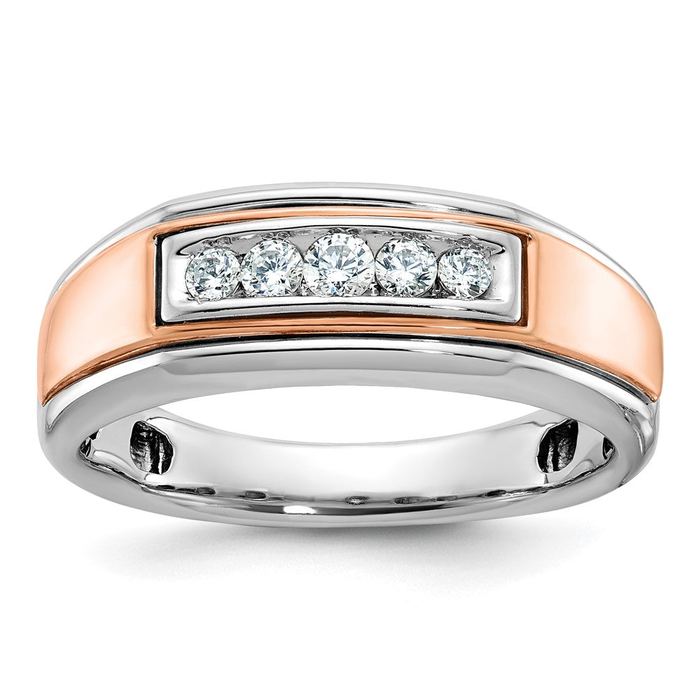 10k White & Rose Gold IBGoodman Men's Polished 5-Stone Diamond Ring