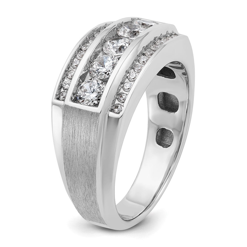 10k White Gold IBGoodman Men's Polished & Satin 3-Row Diamond Ring