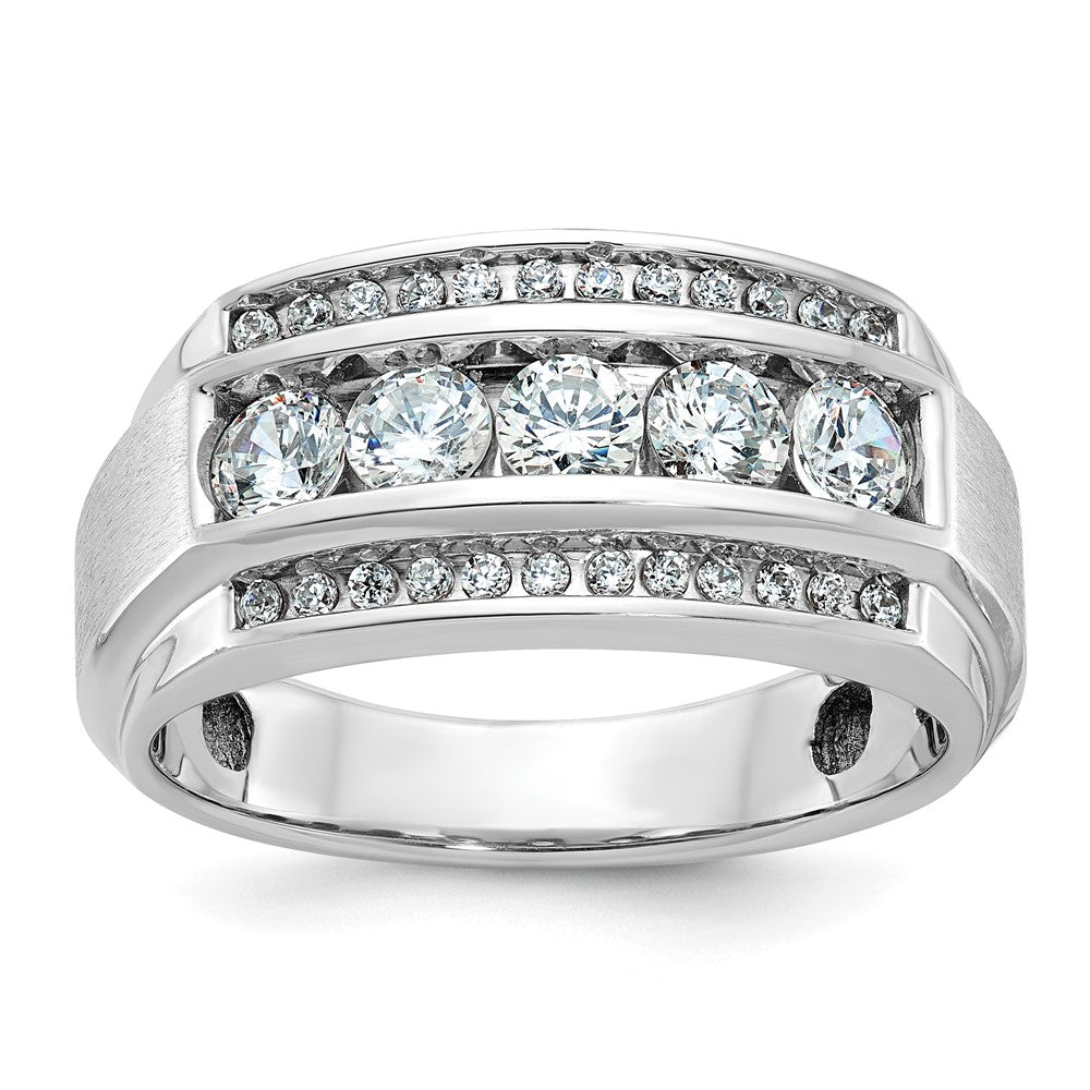 10k White Gold IBGoodman Men's Polished & Satin 3-Row Diamond Ring