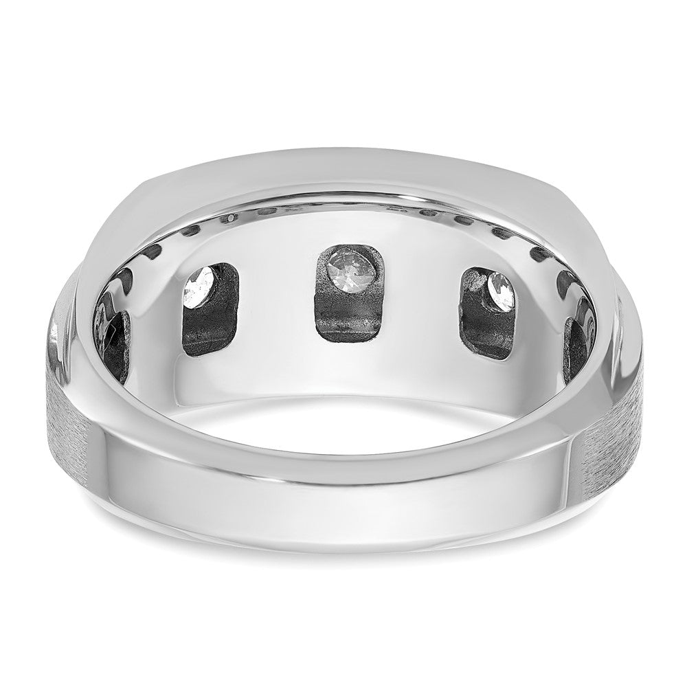 14k White Gold IBGoodman Men's Polished & Satin 3-Row Diamond Ring