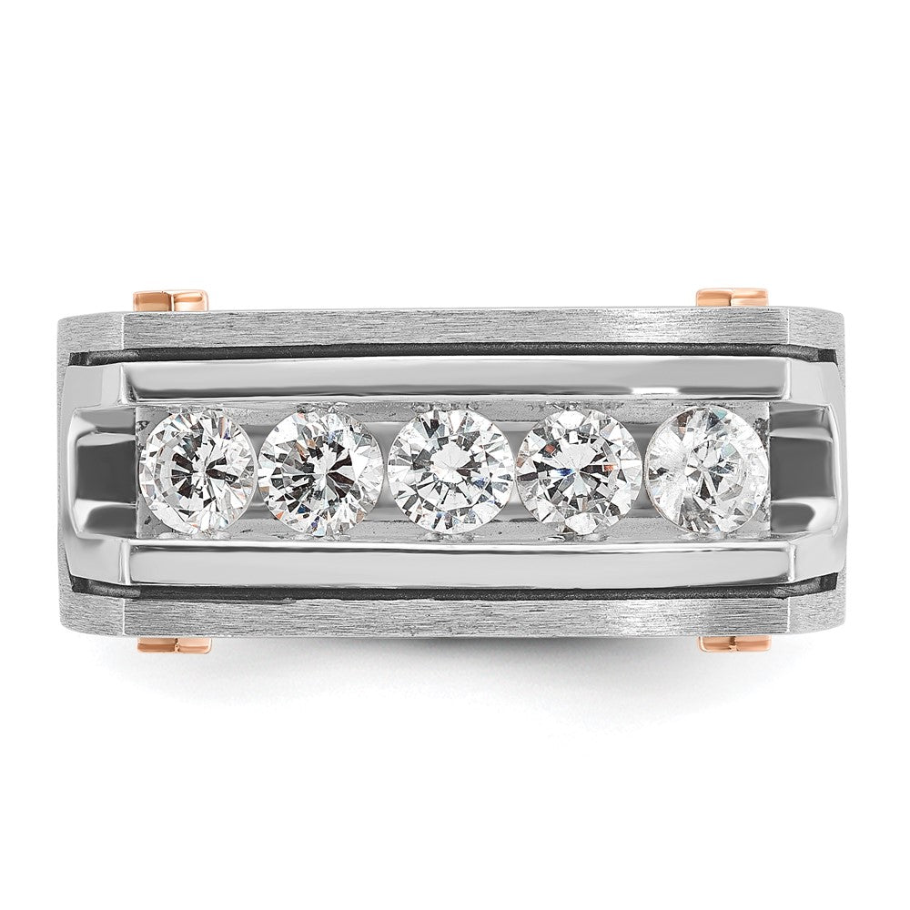 14kwr w/ Blk RH IBGoodman Men's Satin & Grooved 5-Stone Dia Ring