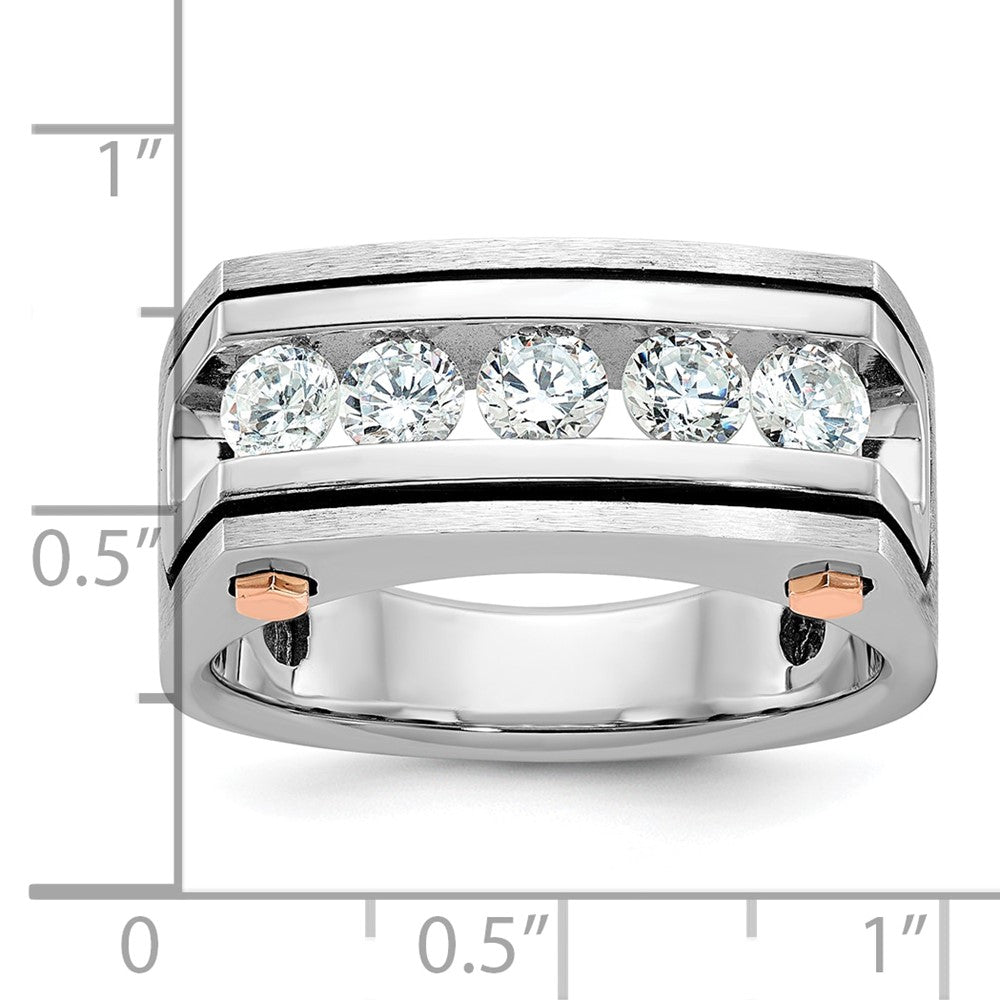 14kwr w/ Blk RH IBGoodman Men's Satin & Grooved 5-Stone Dia Ring