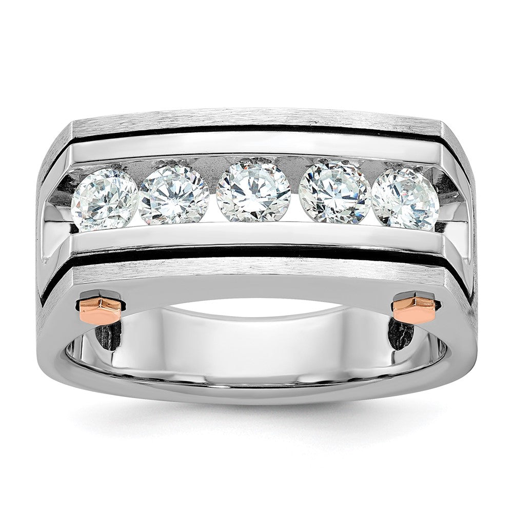 14kwr w/ Blk RH IBGoodman Men's Satin & Grooved 5-Stone Dia Ring
