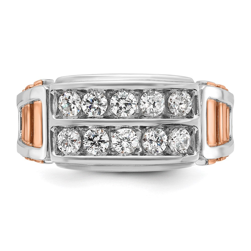 14k White/Rose Gold IBGoodman Men's Cut-Out 2-Row Diamond Ring