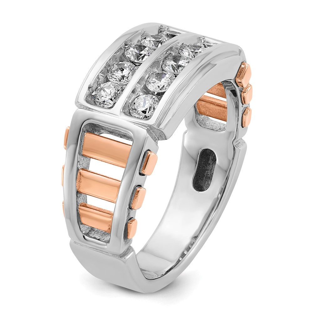 14k White/Rose Gold IBGoodman Men's Cut-Out 2-Row Diamond Ring