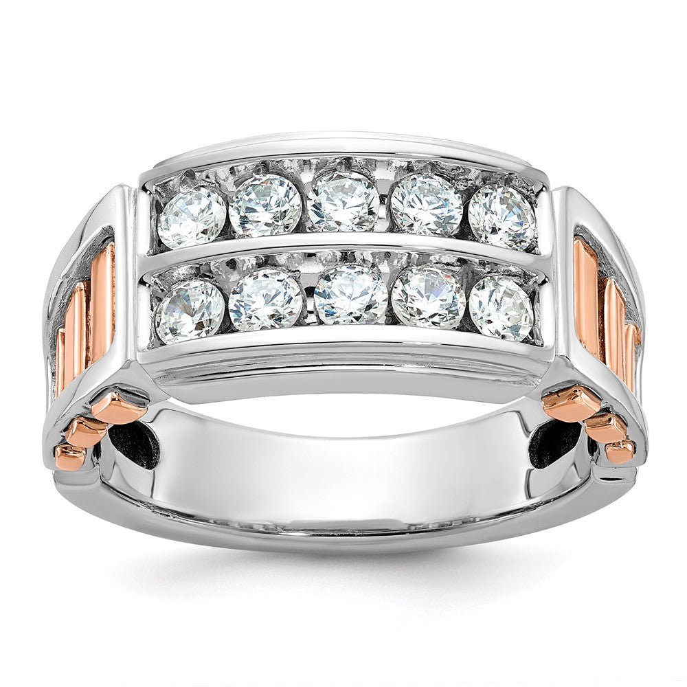 14k White/Rose Gold IBGoodman Men's Cut-Out 2-Row Diamond Ring