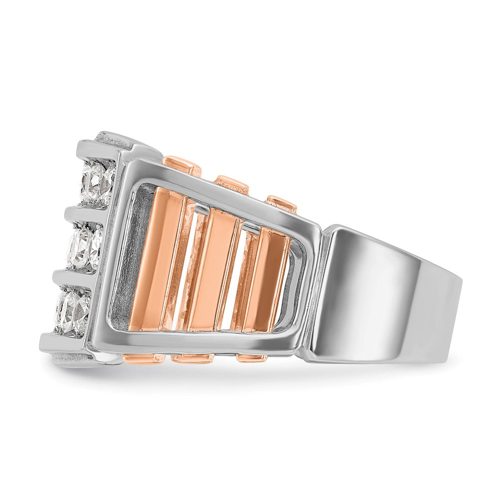 14k White/Rose Gold IBGoodman Men's Polish/Cut-Out 3-Row Ring Mtg