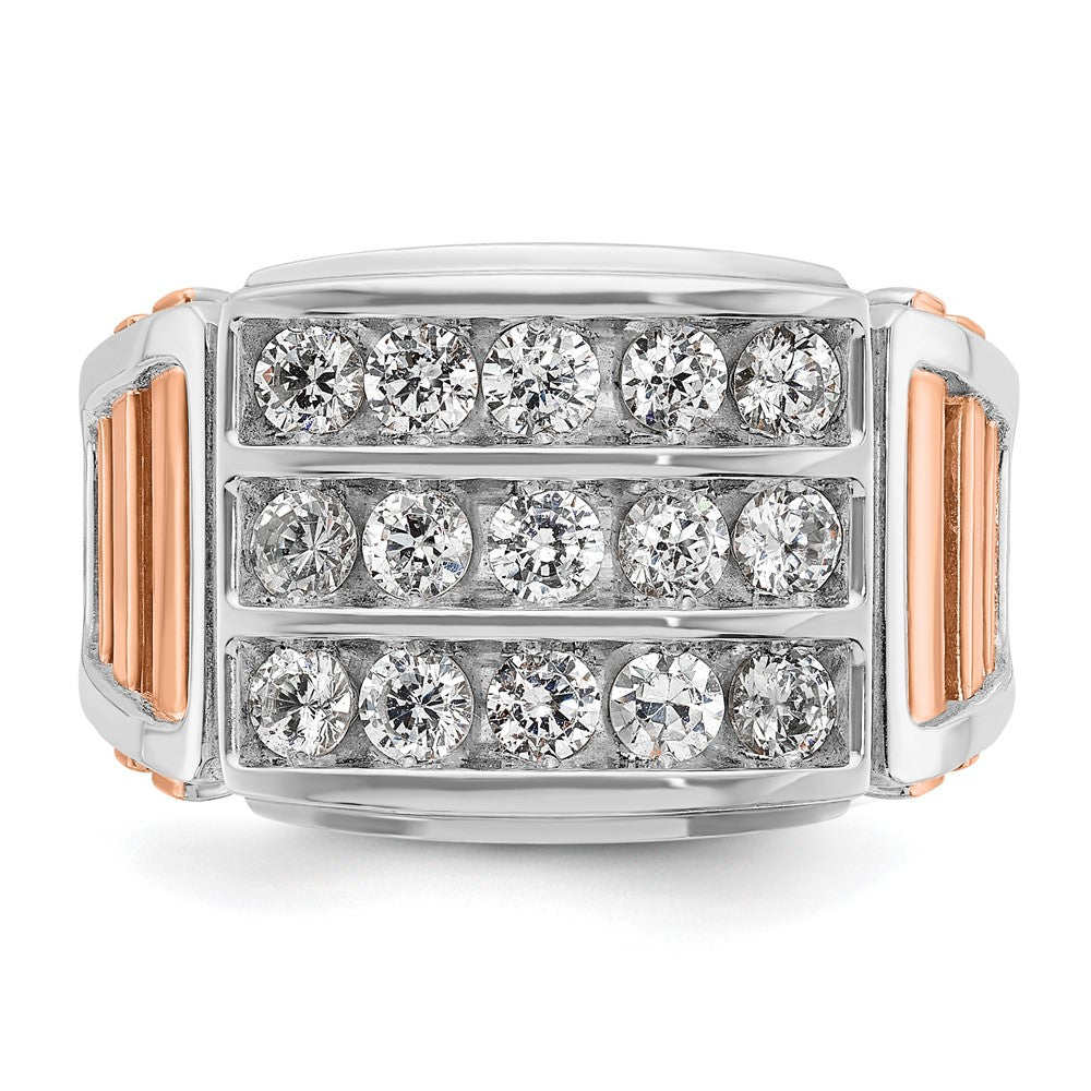 14k White/Rose Gold IBGoodman Men's Polish/Cut-Out 3-Row Ring Mtg
